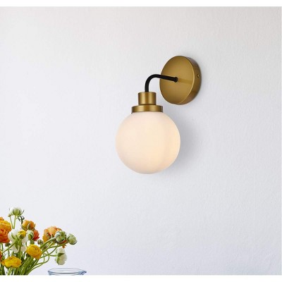 Hanson Black and Brass Dimmable Wall Sconce with Frosted Shade