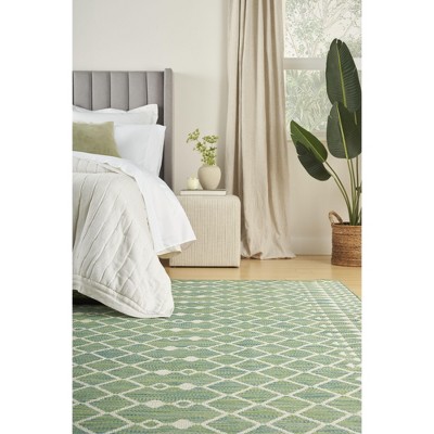 Positano Blue Green Moroccan Trellis Flatweave Outdoor Rug 7' x 10'