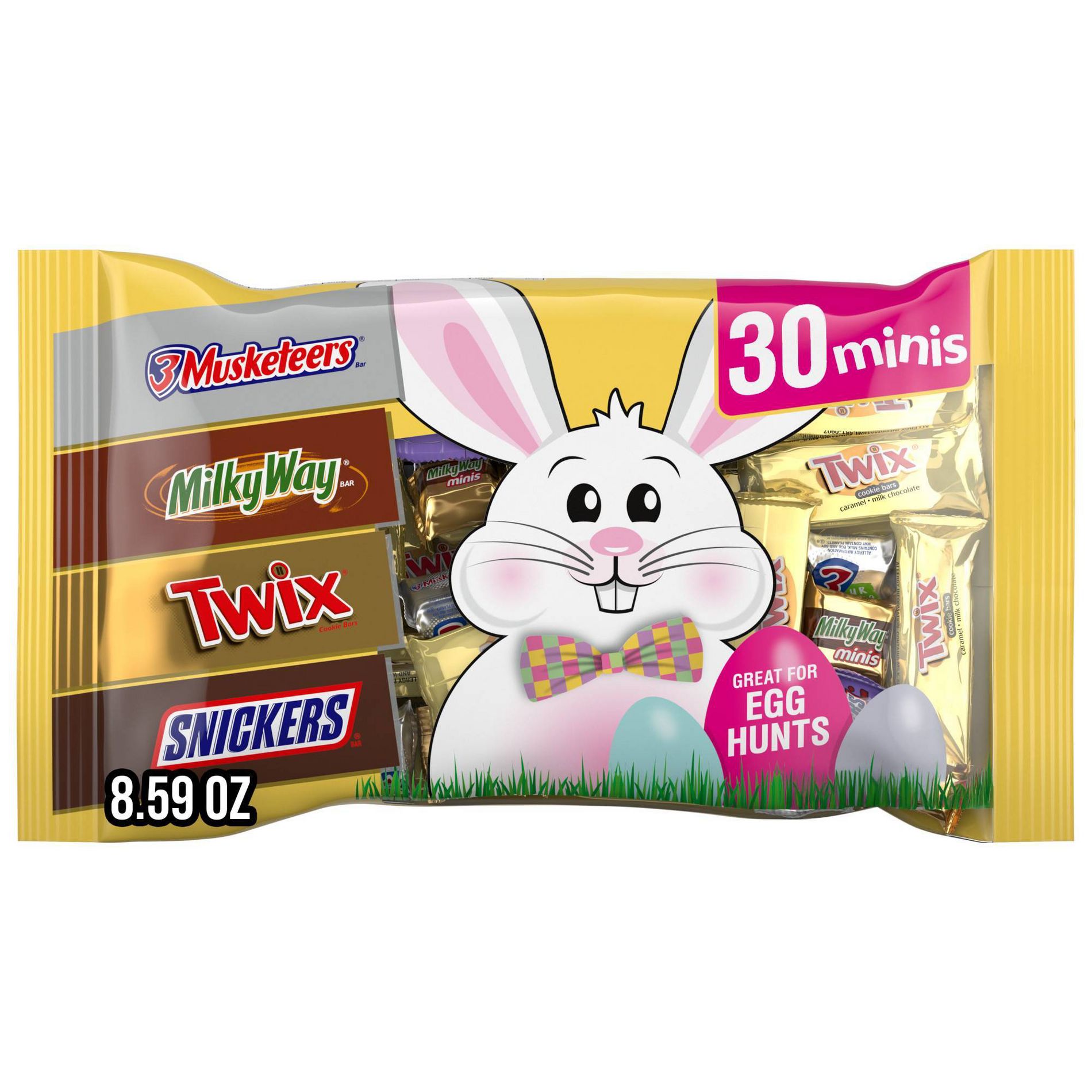 Mars Snickers, Twix, Milky Way & 3 Musketeers Minis Milk Chocolate Candy Bars Easter Egg Hunts - 8.59oz/30ct