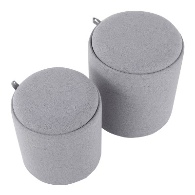 LumiSource Tray Nesting Ottoman Set in Grey and Natural Wood