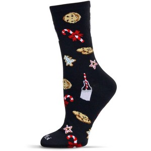 Memoi Women's Milk & Cookies Holiday Crew Socks Black 9-11 - 1 of 1