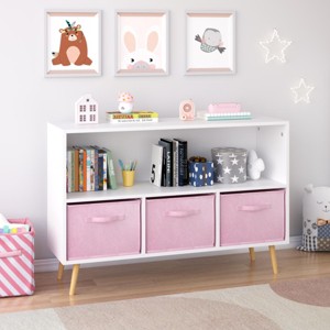 KTMBDW 2-Tier Kids Bookshelf, Premium Book Shelf for Kids Rooms with Four Fabric Drawers - Toddler Book Rack - Nursery Bookcase Organizer - 1 of 4