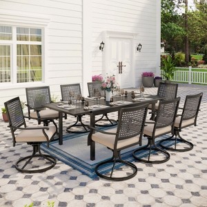 Captiva Designs 9pc Patio Slat-top Adjustable Rectangle Table & Swivel Chairs with Bull's Eye Pattern - 1 of 4