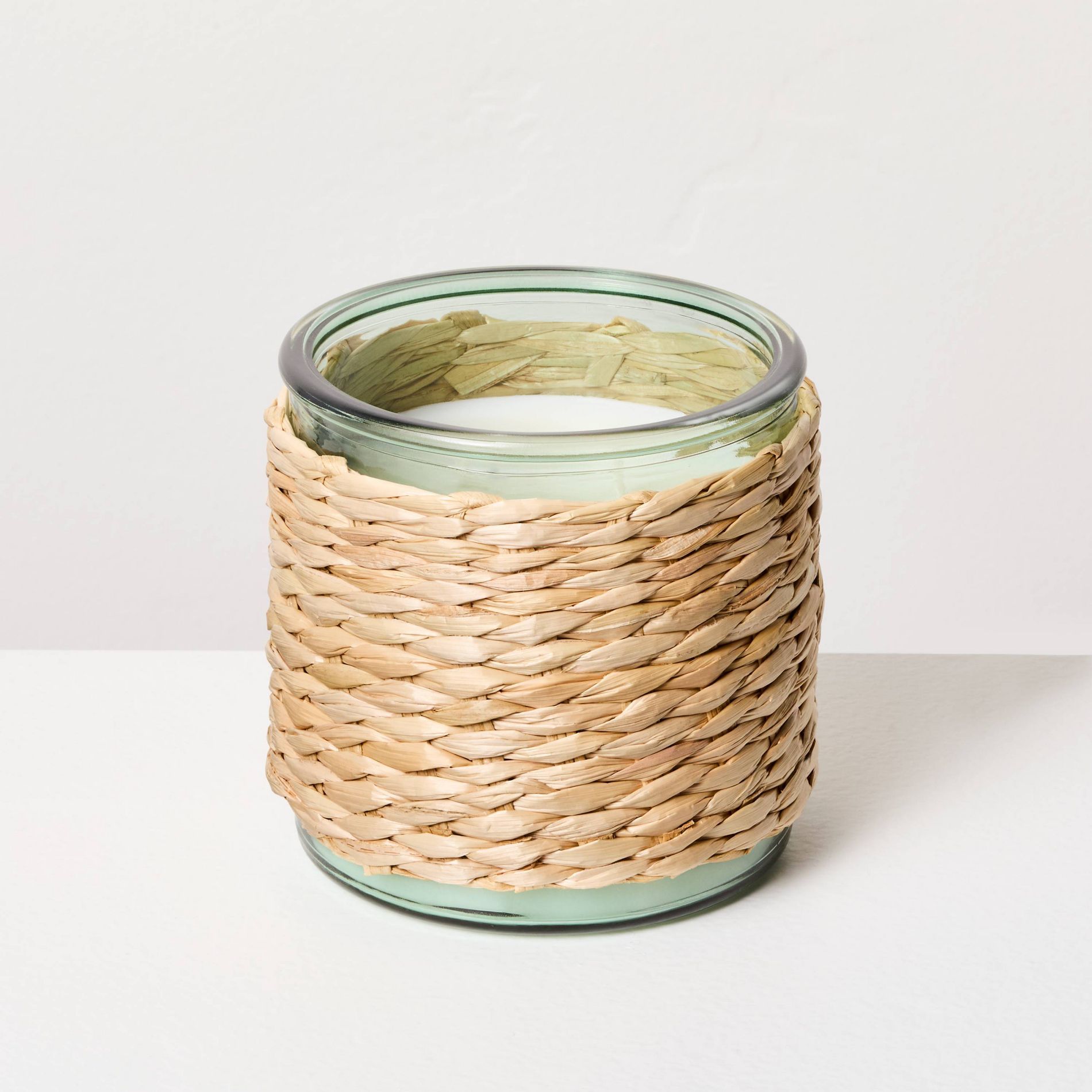 2-Wick Tinted Glass Eucalyptus & Santal Rattan Wrapped Jar Candle Green 13oz - Hearth & Hand™ with Magnolia