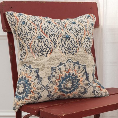 Embroidered Cotton and Polyester 20" x 20" Pillow Cover