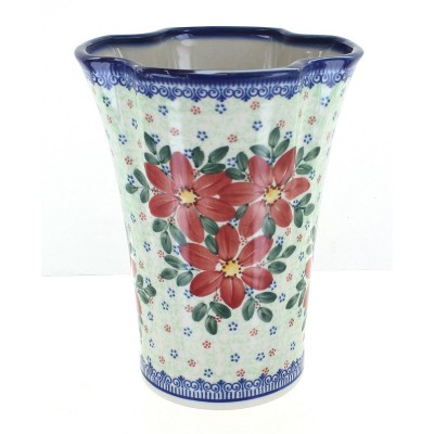 Blue Rose Polish Pottery Poinsettia Vase