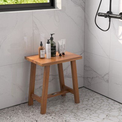 Costway Teak Shower Bench, Bathroom Shower Stool for Shaving Legs & Spa Bath Natural