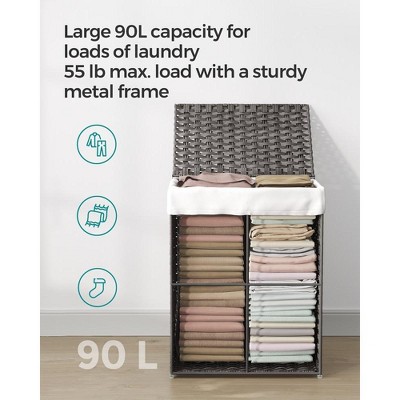 Gray Woven Laundry Hamper with Lid and Handles
