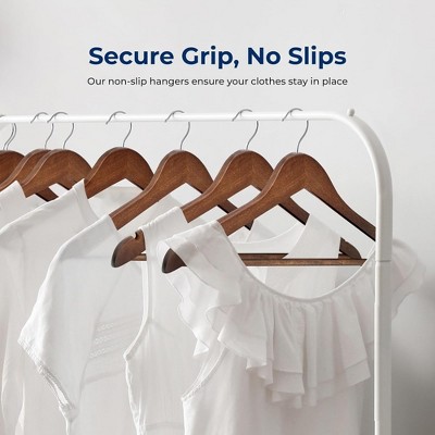 SereneLife 50-Pack Light Brown Wooden Suit Hangers with Non-Slip Notches