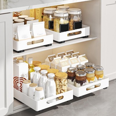 Garvee Pull Out Cabinet Organizer, Sliding Drawer Storage Basket for Kitchen Pantry Bathroom, Under Sink Shelf Organiser, White (37x26x8cm) — фото 3