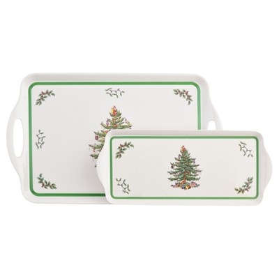 Pimpernel Christmas Trays, Set of 2 - Rectangular Melamine Serving Trays with Holiday Design, Decorative Kitchen & Dining Platter
