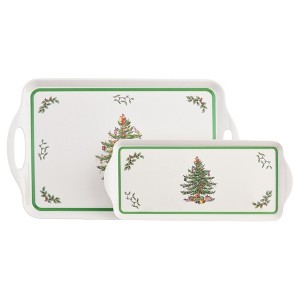 Pimpernel Christmas Trays, Set of 2 - Rectangular Melamine Serving Trays with Holiday Design, Decorative Kitchen & Dining Platter - 1 of 4