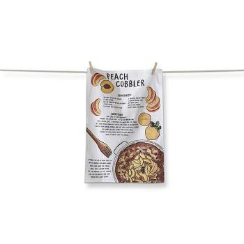 TAG Peach Cobbler Recipe on White Background Cotton   Kitchen Dishtowel 26L x 18W in.