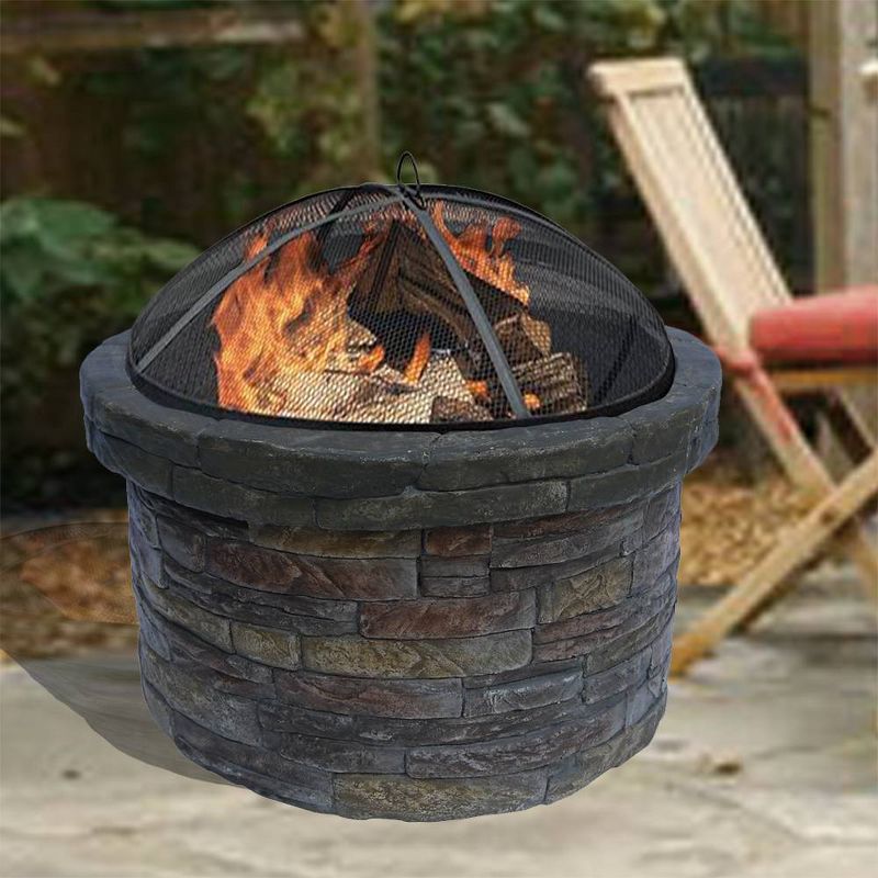 27&#34; Round Natural Stone Wood Burning Fire Pit with Steel Base - Teamson Home, 6 of 8