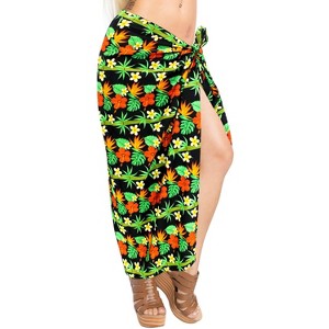 LA LEELA Women's Summer Beach Wrap Bikini Wraps Sarong Cover up Skirt Swimsuit Swimwear Bathing Suit Cover Ups for Womens One Size Black, Floral - 1 of 4