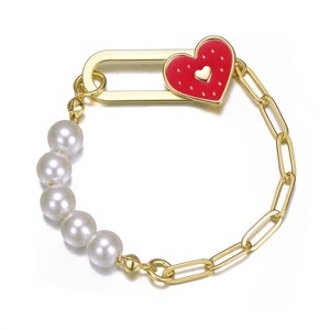 Guili 14k Gold Plated Kids' Bracelet with Pearls and Enamel Heart Clasp in Blue, Red, or Pink – Adorable and Lovely Look for Any Occasion - 1 of 2