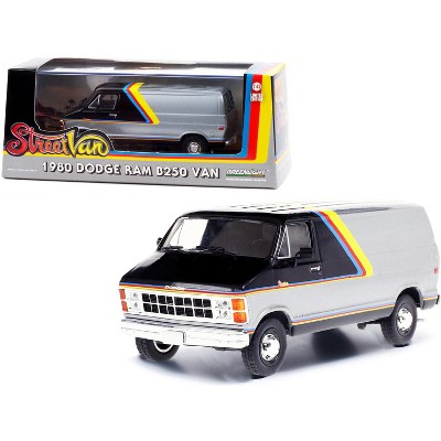 1980 Dodge Ram B250 Van Silver and Black with Stripes "Street Van" 1/43 Diecast Model by Greenlight