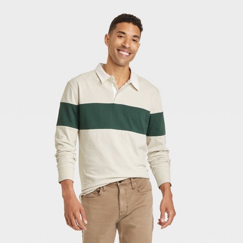 White Long Sleeve Polo Shirt with Beige Pants