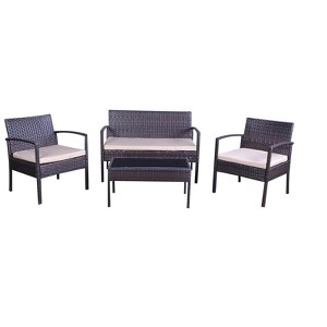 Mattia 4 Piece Lounge Set - Indoor/Outdoor - PAT9001 - Brown/Beige - Safavieh - 1 of 4
