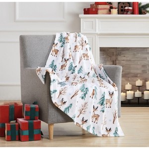 Kate Aurora Christmas Winter Wonderland Baby Reindeer & Evergreens Accent Throw Blanket - 50" x 60" - 1 of 3