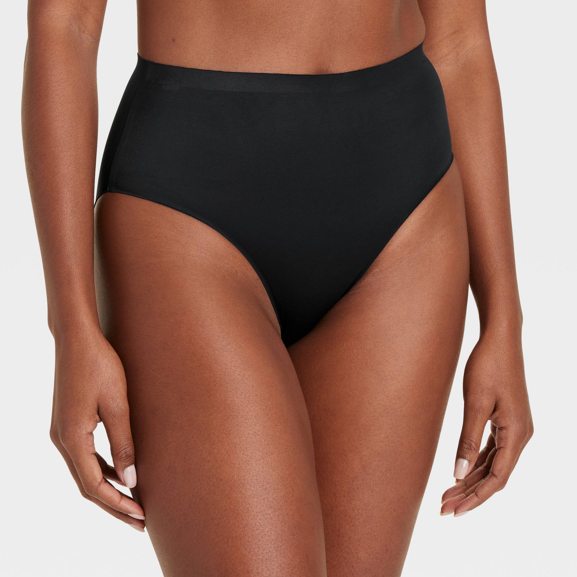 Women's Luxury Collection Bonded Microfiber Briefs Underwear - Auden™ Black L: High Rise, Cotton Gusset, Midweight Knit Jersey