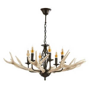YIYIBYUS Farmhouse 6-Light Chandeliers with Resin Antlers, Wagon Wheel Vintage Style Chandelier - 1 of 4