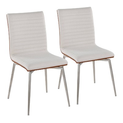 LumiSource Set of 2 Mason Dining Chairs with Swivel In Stainless Steel Walnut Wood/Cream