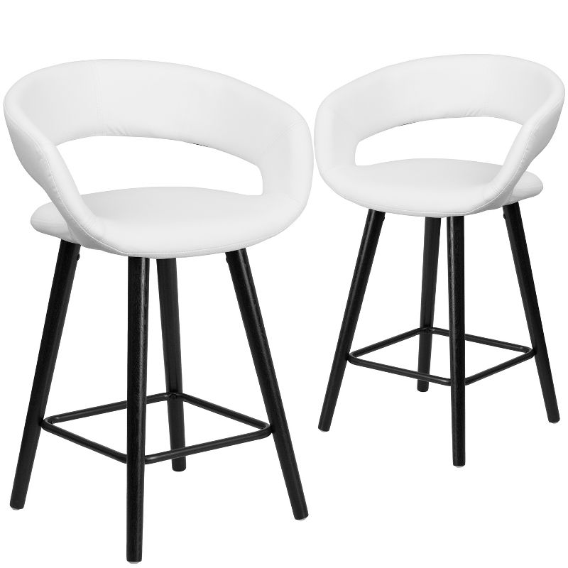 Emma and Oliver 2 Pk. 24'' High Contemporary Vinyl Counter Height Stool with Cappuccino Wood Frame, 1 of 12