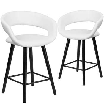 Emma and Oliver 2 Pk. 24'' High Contemporary Vinyl Counter Height Stool with Cappuccino Wood Frame