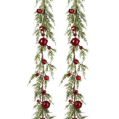 GIL 5-Foot Long Holiday Garland with Red Jingle Bells (Set of 2)