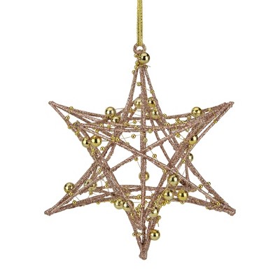 Northlight 5" Glitter Rose Gold Iron Wire Starburst with Beads Christmas Ornament