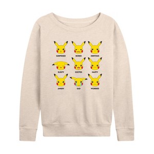 Women's - Pokémon - Moody Pikachu Lightweight French Terry Wide Neck Long Sleeve Shirt - 1 of 4