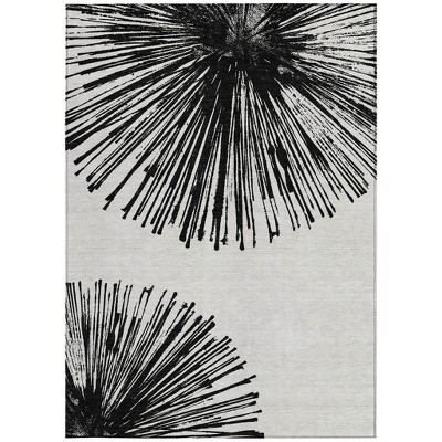 Black And Ivory Abstract Washable Indoor Outdoor Area Rug