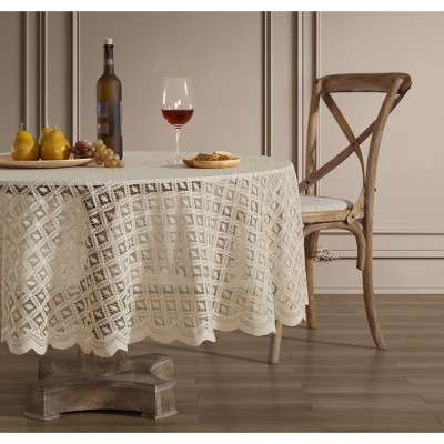 HLC.ME Alona Lace Fabric Table Cloth for Round Tables, Wrinkle Resistant, Patterned Scalloped Tablecloth