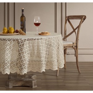 HLC.ME Alona Lace Fabric Table Cloth for Round Tables, Wrinkle Resistant, Patterned Scalloped Tablecloth - 1 of 4