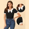 Allegra K Women's Bow Tie Contrast Color Textured Short Sleeve Top - 2 of 4