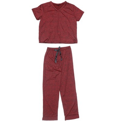 INSPIRE CHIC Women's 2 Pcs Pajamas Set Short Sleeve V Neck Pullover Top with Pants Soft Knit Sleepwear Lounge Set
