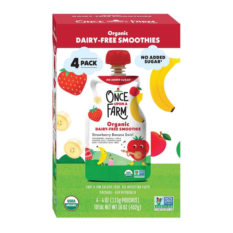 Once Upon a Farm Strawberry Banana Swirl Organic Dairy-Free Kids&#39; Smoothie - 4ct/4oz Pouches, 1 of 5