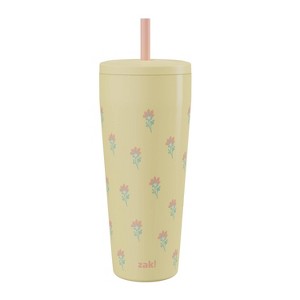 Zak Designs 30oz Vanilla Floret Stainless Steel Double Wall Vacuum Serenity Straw Tumbler Yellow - 1 of 4