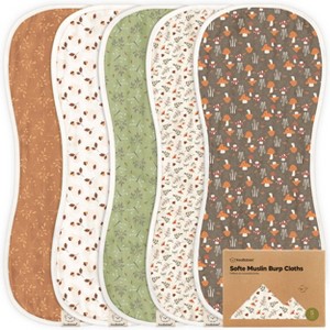 KeaBabies 5pk Organic Softe Muslin Burp Cloths for Baby Girls and Boys, Large Absorbent Burping Cloths for Babies, Baby Burp Clothes - 1 of 4
