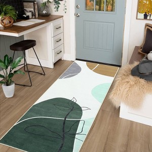 Boho Vintage Area Rug Machine Washable Non Slip Low Pile Floor Mat Non Shedding Floral Printed Indoor Carpet for Bathroom Kitchen Bedroom Living Room - 1 of 4