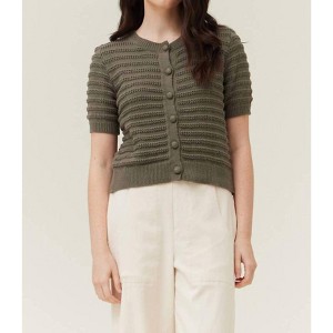 Women's Cropped Short Sleeve Cardigan - GRADE & GATHER - 1 of 4