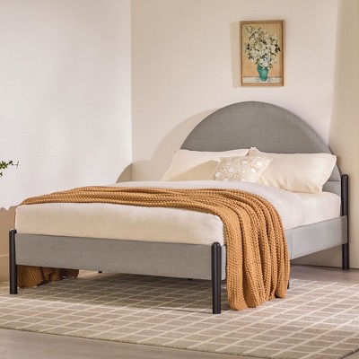 NicBex Queen Upholstered Platform Bed Frame with Curved Headboard,Metal Slats Support,Under Bed Storage,No Box Spring Needed,Easy Assembly