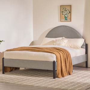 NicBex Queen Upholstered Platform Bed Frame with Curved Headboard,Metal Slats Support,Under Bed Storage,No Box Spring Needed,Easy Assembly - 1 of 4