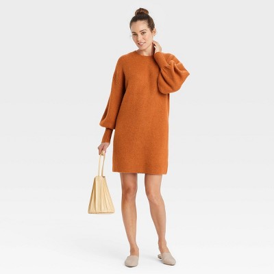 Women's Long Sleeve Sweater Dress - A New Day™ Brown  XS