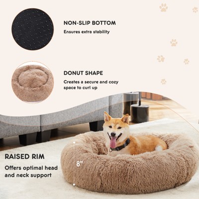 Bencmate Anti  Slip Medium Round Plush Faux Fur Pet Bed for Cats and Dogs,Brown(24.8"*24.8"*5.9")