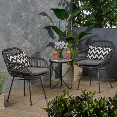 Modern Outdoor Faux Rattan Woven Back Dining Chairs Set of 2,Rattan Dining Armchair,Fabric Upholstered Kitchen Dining Room Chairs-Coolbibila