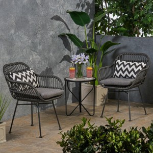 Modern Outdoor Faux Rattan Woven Back Dining Chairs Set of 2,Rattan Dining Armchair,Fabric Upholstered Kitchen Dining Room Chairs-Coolbibila - 1 of 4