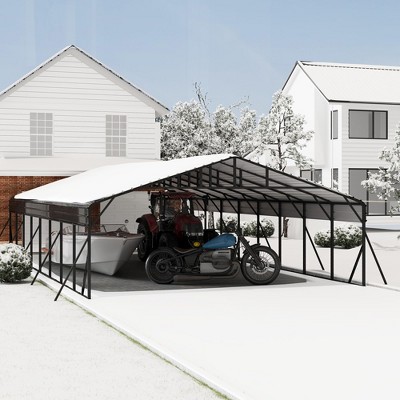 10 x 15 FT Metal Carport with Galvanized Steel Roof, Heavy Duty Metal Roof Carport with Enhanced Base, Tall Kits Garage for Tractors, Trucks, Boats
