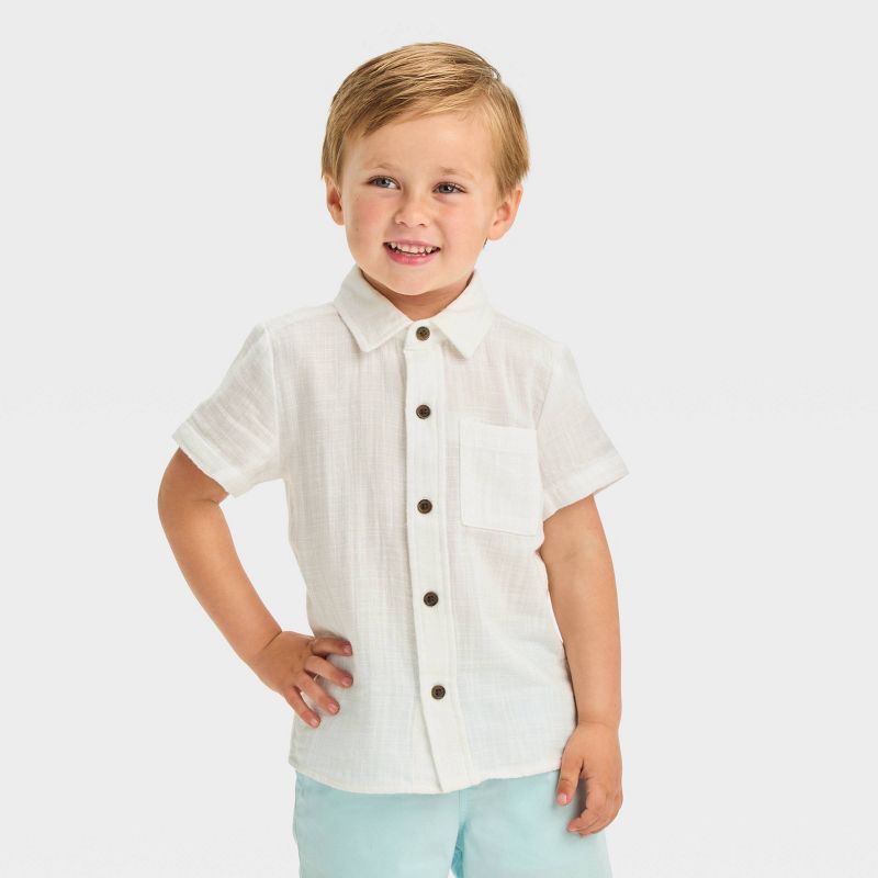 Toddler Boys' Short Sleeve Textured 'Button-Up' Shirt - Cat & Jack™, 1 of 7